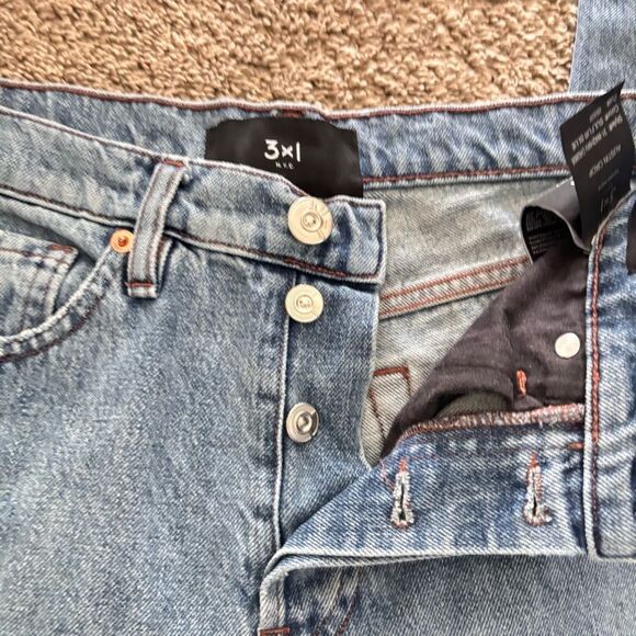 3x1 Women's size 27 The Austin Crop Sulfur Nlue Ankle Distressed Jeans - Picture 2 of 4